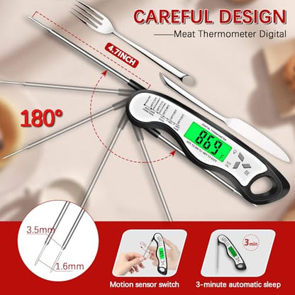 Cooking Thermometer，IP67 Waterproof Meat Thermometer Digital - color: White