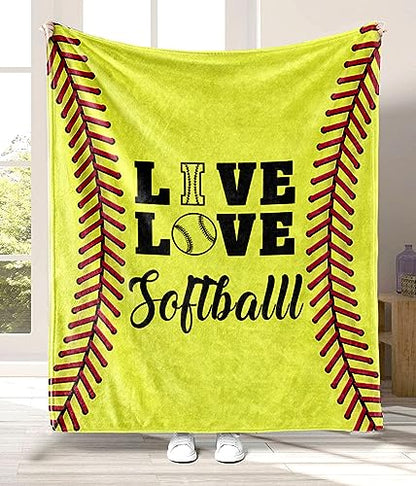Softball Blanket Live Love Softball Gifts Fleece Comfy Plush Soft Flannel Throw Blanket Couch Sofa Birthday Gifts for Women Men Kids - 60''x80'' - color: Yellow-sb1, size: 80"x60