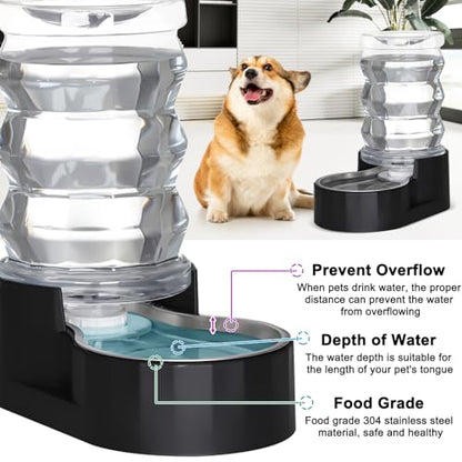RIZZARI 7L Dog Water Bowl Dispenser:Black Stainless Steel Gravity Bowl - color: Dark Black, size: 7L