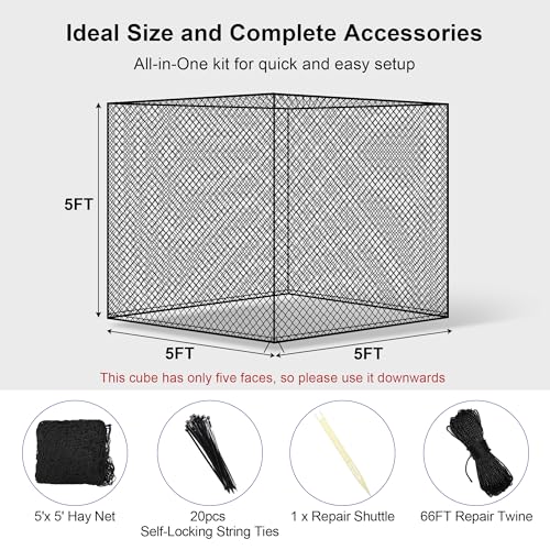 5×5 FT Round Bale Hay Net Slow Feeder for Horses, 1.7" Hole Feeder Net - style: 5*5Ft(Black)