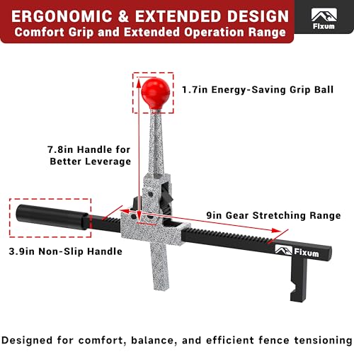 Chain Link Fence Stretcher Tool, Ratcheting Wire Fence Tightener & Puller for Woven Wire Fence, 3″–12″ Tension Range, 5° Tilted Base & Hooked Groove, One-Hand Operation for Farm & Yard - color: Black