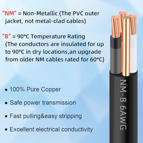 XMK NM-B 6/3 Wire with Ground,20ft 6/3 6AWG Copper Wire 6 Gauge 3 Conductor - size: 20ft, style: 6 AWG-3 Conductor w/ Ground