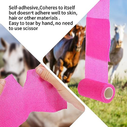 Vet Wrap - Self Adhesive Bandage Wrap Cohesive 4 Inch 5 Yards,Self Adherent Athletic Bandages for Horse Dogs Cat Pet Animals Hot Pink 6 Rolls