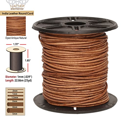 The Beadsmith Leather Cord – Dyed Antique Natural – 1mm Spool – 25 Yards/22.86 Meters – Indian Leather Thong Ideal for Braiding, Beading, Necklaces, Fine Lacing, Hair Accessories & DIY Jewelry Making - size: 1mm, style: Dyed Antique Natural – 25 Yards