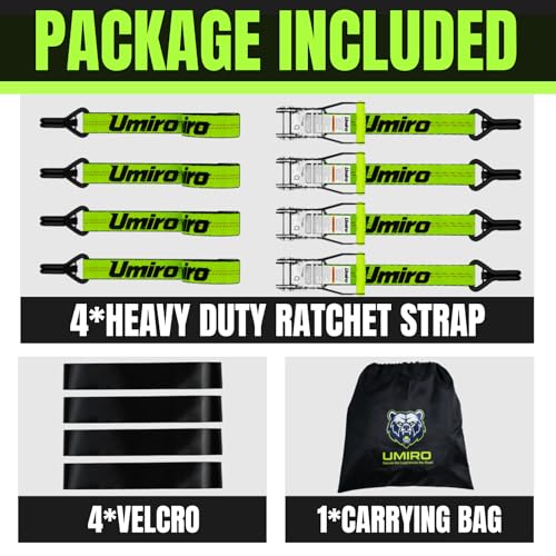 Umiro 4Pack 2''*15' Heavy Duty Ratchet Straps with Safety Clip J Hooks Ratchet Strap 10,000 Lbs MBS,Tie Down Ratcheting with J-Hook, Cargo Straps for Truck, Trailer, Moving (Neon Green) - color: Neon Green, size: 2 Inches X 15 Feet