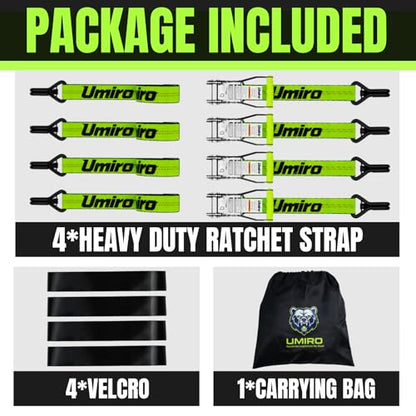 Umiro 4Pack 2''*15' Heavy Duty Ratchet Straps with Safety Clip J Hooks Ratchet Strap 10,000 Lbs MBS,Tie Down Ratcheting with J-Hook, Cargo Straps for Truck, Trailer, Moving (Neon Green) - color: Neon Green, size: 2 Inches X 15 Feet