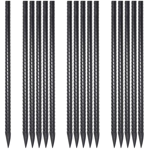 Rebar Stakes 18 Inch Heavy Duty 1/2 Inch Dia Steel Ground Anchors 16 Pack - size: 18"-Φ1/2"-16pcs