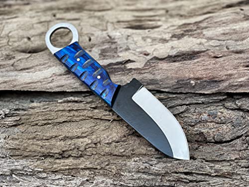 TAC KNIVES 7'' Full Tang Fixed Blade Outdoor Camping Hunting Knife In Sheath Gift For Him | 1095 High Carbon Steel Knife | SKINNER Gift | Cowboy knives | Pancake leather sheath (BLUE) - color: BLUE