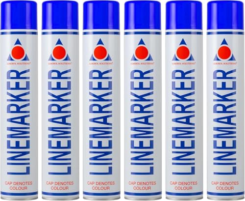 Aerosol Solutions Line Marker Blue 26 Oz [Pack of 6] Grass and Road Spray Paint, All Purpose Striping Paint Spray | Perfect for Athletics, Sports Fields & Pavement - color: Blue, size: 26 Ounce (Pack of 6)