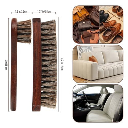 3-Piece 100% Horse Hair Shoe Brush Kit Premium Dauber Applicators Leather Care Cleaning Set with Polishing Brushes and Microfiber Cloth for Leather Suede Shoes Boots Bags Cars Cleaning Polishing