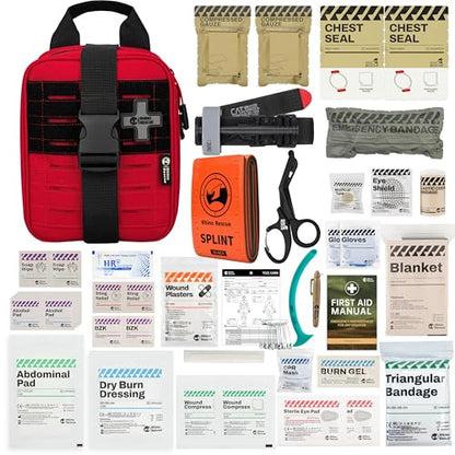RHINO RESCUE IFAK Trauma Kit Pro with CAT Tourniquet (Red) - color: Red, size: MOLLE Vertical Pack