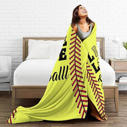 Softball Blanket Live Love Softball Gifts Fleece Comfy Plush Soft Flannel Throw Blanket Couch Sofa Birthday Gifts for Women Men Kids - 40''x50'' - color: Yellow-sb1, size: 50"x40
