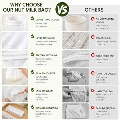 2PCS Reusable Nut Milk Bag, Fine Mesh Strainer for Almond Milk and Juice