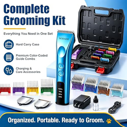 Professional Dog Grooming Clippers, Cordless Pet Hair Clipper - color: Blue