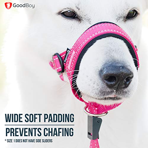 GoodBoy Dog Head Halter with Safety Strap - Stops Heavy Pulling On The Leash - Padded Headcollar for Small Medium and Large Dog Sizes - Head Collar Training Guide Included (Size 1, Pink Nylon) - color: Pink Nylon / Black Padding, size: Size 1 (Pack of 1)