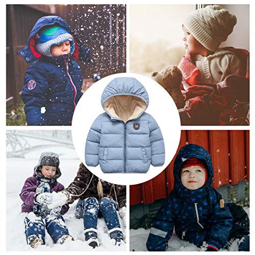 Happy Cherry Boys Girls Winter Thick Jacket Warm Fleece Fur Lining Zipper Hooded Windproof Coat Outwear for 1-7 Years - color: Grey, size: 5-7 Years