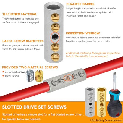 4 Gauge Wire Butt Connectors 6 PCS Tinned Brass Mechanical Butt Splice Connectors Kit 4 AWG Mechanical Repair Splice Kit Splice Screw Sleeves 6 PCS Mechanical Splices with 6 PCS 3:1 Heat Shrink Tubes - size: 4 Gauge, style: Mechanical Splice - Tinned Bras