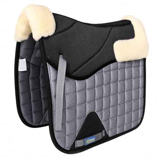CHALLENGER Horse English Quilted Dressage Square Contoured Lightweight Trail Saddle Pad 72TS30 - color: Grey /Black, size: 25" Spine x 22" Drop