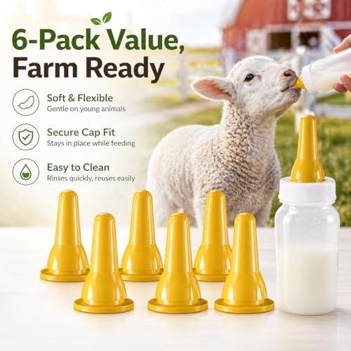 KTXM-Lamb Goat Bottle Nipples, 6-Pack Silicone Feeding Nipples, Pre-Cut X Opening, Replacement Livestock Nursing Teats for Baby Lambs, Goat Kids and Piglets（Bottle not Included）