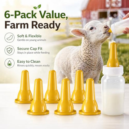 KTXM-Lamb Goat Bottle Nipples, 6-Pack Silicone Feeding Nipples, Pre-Cut X Opening, Replacement Livestock Nursing Teats for Baby Lambs, Goat Kids and Piglets（Bottle not Included）