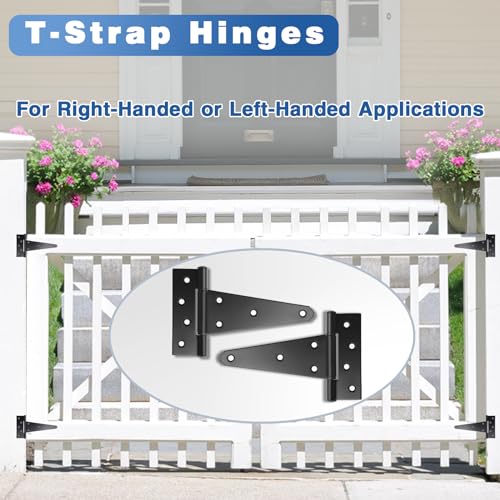 6 Inch T-Strap Gate Hinges, Heavy Duty Black Barn Door Hinges, 2 Pack - size: 6 Inch