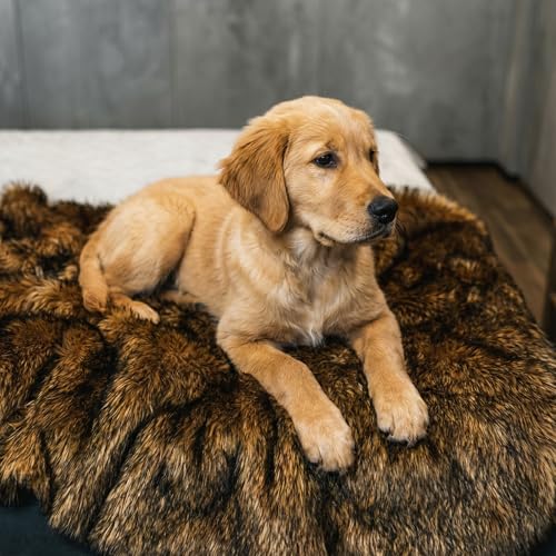 IHAPPYDOG Faux Fur Dog Blanket, Waterproof Couch Cover, Brown 60"x50" - color: Brown, size: 60" x 50"