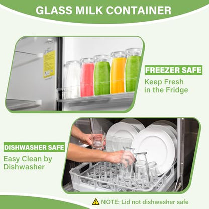 12 Pack 200ml Glass Milk Bottles with Lids - Vintage Breakfast Shake Containers Reusable Small Milk Jars, Mini Party Bottles Clear Glass Juice Bottle with 24 Labels for Parties, Weddings, Picnics