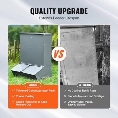 Happybuy Hog Feeder, 3.7 Bushel Capacity, Double Door Pig Feeder, Heavy Duty Steel Piglets Feeder, Multipurpose Trough Creep Feeder, Outdoor Livestock Feeder Farm Accessory for Feeding up to 8 Hogs