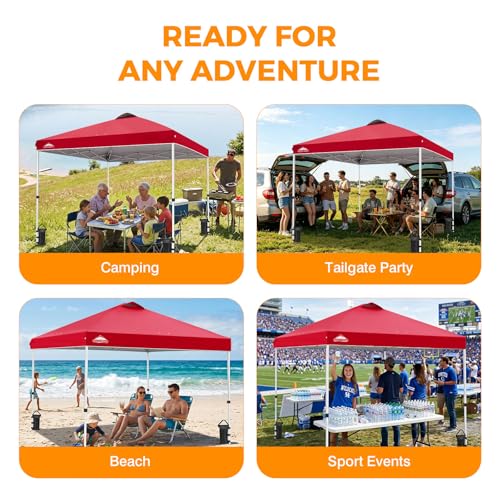 EAGLE PEAK 10x10 Pop Up Canopy Tent Easy Up Canopy Outdoor, Red - color: Red, size: 10x10