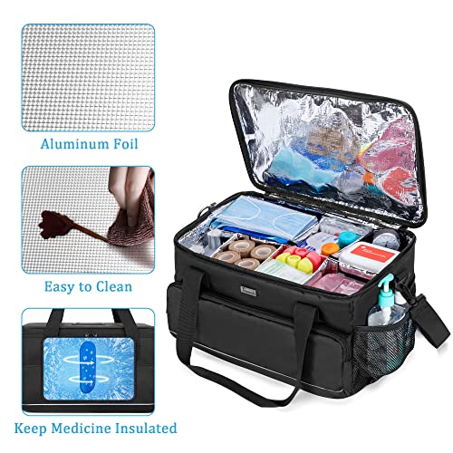 Trunab Large Insulated Medical Bag with Dividers, Easy-Clean Trauma Pouch - color: Black, size: X-Large
