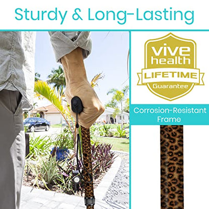 Vive Folding Cane - Foldable Walking Cane for Men, Women - Fold-up - color: Leopard