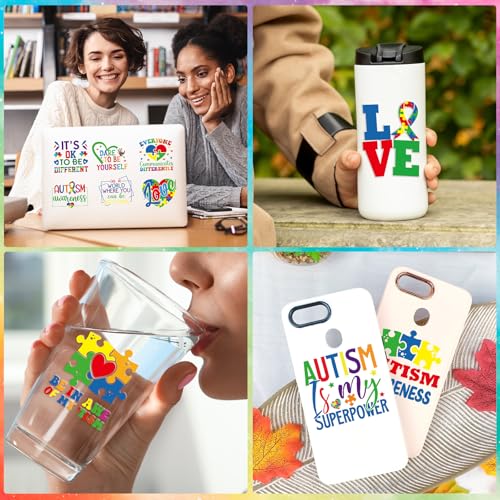 Rngmsi UV DTF Cup Wrap - 20 Sheets Autism Awareness UVDTF Cup Wraps for 16 oz Glass, Colorful Puzzle Decals for Mugs Water Botters, Waterproof Rub on Transfer Stickers, DIY Crafts - style: Autism Awareness