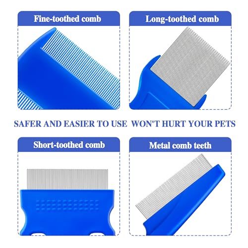 6 Pcs Flea Lice Comb,Stainless Steel Tear Stain Remover,Professional dog eye comb, Flea and Tick Combs for Dogs & Cats, Fine Tooth Dog Comb for Grooming