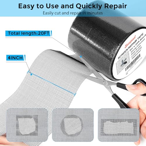 Secopad 3" x 240" (20FT) Screen Repair Tape, Screen Repair Kit, Black - color: Black, size: 3IN x 20FT