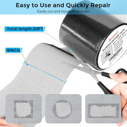Secopad 3" x 240" (20FT) Screen Repair Tape, Screen Repair Kit, Black - color: Black, size: 3IN x 20FT