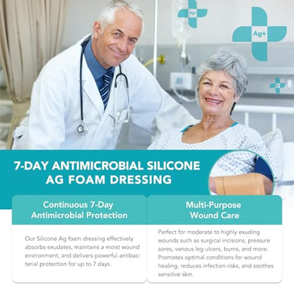 Silicone Foam Dressing Ag Sterile Wound Bandage with Waterproof Gentle Silicone Adhesive Border (5 Packs), 4"x 4" Breathable Ultra Absorbent Pads (4x4 Inch (Pack of 5)) - size: 4x4 Inch (Pack of 5)
