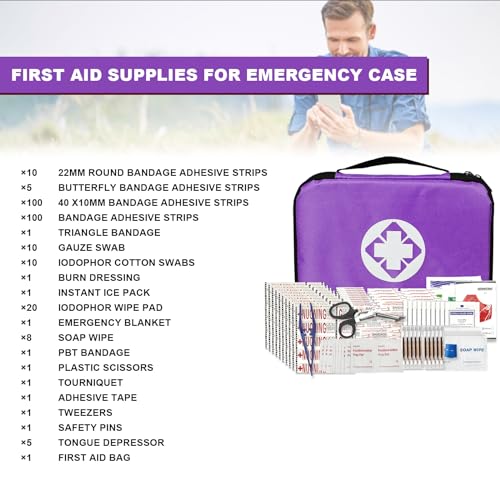 Small-Campact First-Aid Kit-Refill Supplies-Basic Emergency-Essentials - 300PCS Home Essentials Emergency Accident Kits for Businesses Workplace Outside Travel Purple 1st Aid - style: 300Pcs-Purple