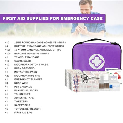 Small-Campact First-Aid Kit-Refill Supplies-Basic Emergency-Essentials - 300PCS Home Essentials Emergency Accident Kits for Businesses Workplace Outside Travel Purple 1st Aid - style: 300Pcs-Purple