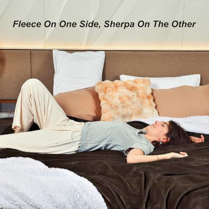 KAWAHOME Sherpa Fleece Twin Size Blanket for Bed, Extra Warm Heavy Thick - color: Brown, size: Twin ( 66" X 90" )