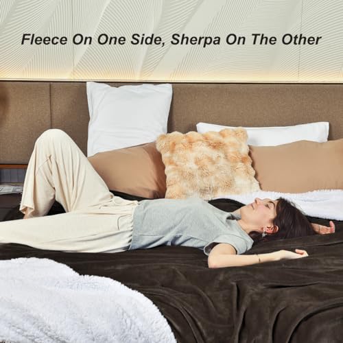 KAWAHOME Sherpa Fleece Throw Size Blanket for Bed, Extra Warm Heavy Thick - color: Brown, size: Throw ( 50" X 60" )