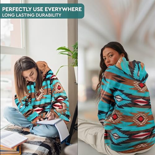 TrailCrest Women's Plush Sherpa Lined Hooded Plaid Zip-Up Jacket - color: Teal Aztec, size: 2X