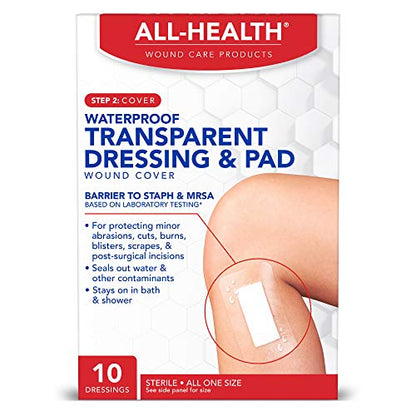 All Health Waterproof Transparent Dressing & Pad, 2.375in x 4in, 10 Count