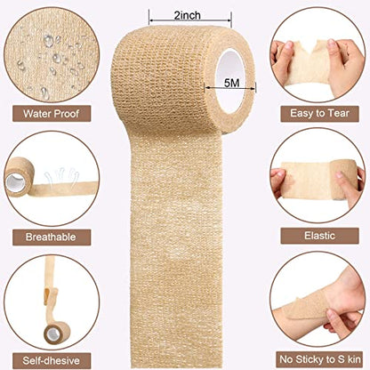 Treela 64 Pack 2" X 5 Yards Self Adhesive Bandage Wrap Beige - color: Beige, size: 2 Inch X 5 Yard