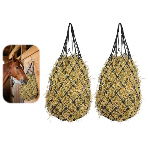 2 Pack Hay Bags for Horses, Large Slow Feed Hay Nets with Durable Mesh | Round Bale Horse Hay Feeder for Stable Stall Paddock