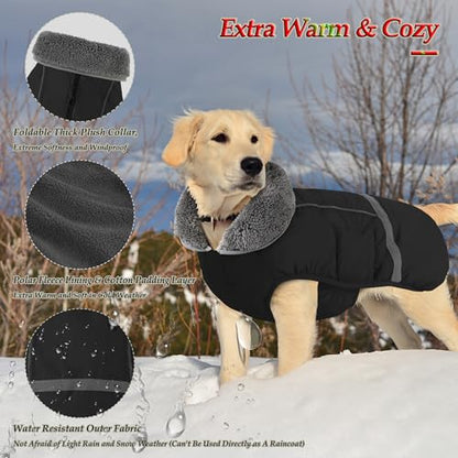 Dogcheer Warm Dog Coat, Waterproof Dog Jacket Christmas Puppy Winter Coat with Buckle, Reflective Adjustable Pet Snow Jacket Turtleneck Fleece Sweater for Small Medium Large Dogs - Black, M - color: Black, size: Medium