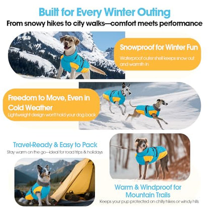 QBLEEV Warm Dog Jacket, Waterproof Dog Winter Coat with Harness - color: Lake-Blue, size: XX-Large