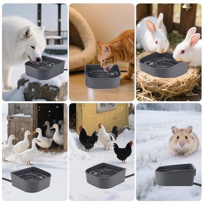 Hanging Heated Water Bowl for Cats/Rabbits/Chicken/Dogs, 34 OZ Thermal-Bowl Heated Small Water Dish for Outdoor Animals Hang on Cage - color: Grey