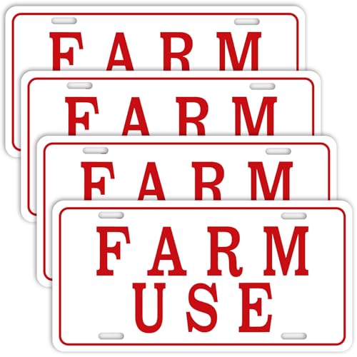 Blulu 4 Pieces Farm Use ID Tag Sign 12 x 6 Inch, Aluminum Reflective Rust Free Farm Use License Plate Weatherproof Metal Signs Easy to Install, Red and White