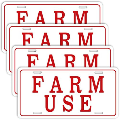 Blulu 4 Pieces Farm Use ID Tag Sign 12 x 6 Inch, Aluminum Reflective Rust Free Farm Use License Plate Weatherproof Metal Signs Easy to Install, Red and White