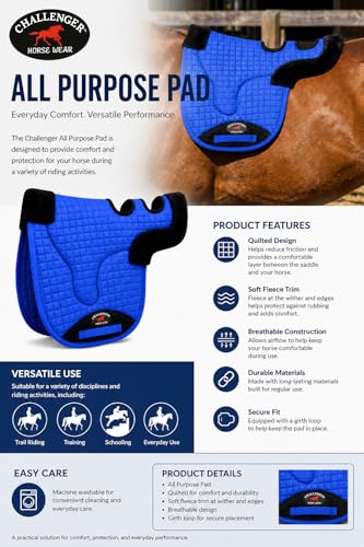 Horse Contoured Fleece Lined Quilted English Saddle Pad Black 72153 - color: Royal Blue